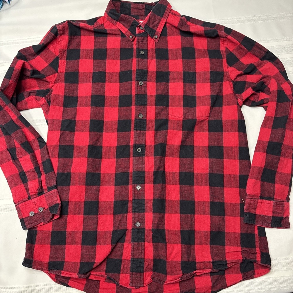 St. John's Bay Button‎ Down Shirt Men's Large Red Buffalo Plaid Cotton
